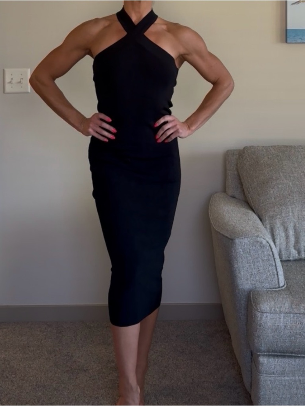 Trouve Black Crisscross Halter Midi Dress
